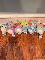 All ten Squishmallows clip-on keychains lined up