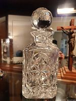 Front view of Bohemia cut crystal decanter with stopper in place