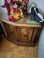 Full view of side table with glass top and hardware