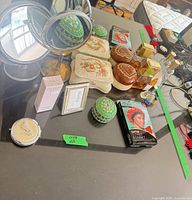 Overall view of vanity items on glass surface