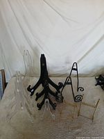 Group view of assorted display stands on tabletop