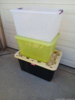 stack of three totes showing colors and lids