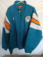 Front view of jacket displaying overall style, colorway, logos