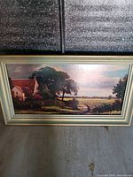 Framed pastoral landscape giclée print showing entire artwork and frame