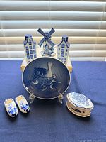 Group shot showing all blue and white Delft-style items