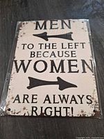 Front of wooden sign showing text and distressed finish