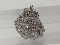 Sterling silver leaf design ring side and partial top view