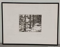 Framed etching full view showing mat and frame