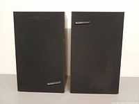 Front view of both Boston Acoustics A40 speakers with grilles attached
