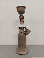 Front view of terracotta female figurine candleholder