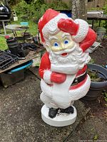 Front view of plastic Santa Claus blow mold showing colors, size and condition