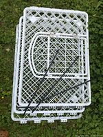 stacked plastic lattice panels and metal stakes