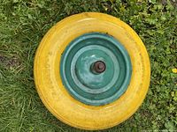 Top view of complete tire and rim assembly