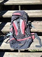 Front view of Asolo backpack showing color, pockets and straps