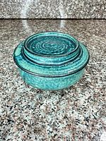 Abiquiu turquoise teal ceramic lidded bowl side view with lid on