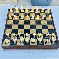 Full view of chess set on board