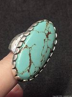 Silver-tone Lucky Brand ring with large oval faux turquoise