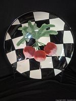 Top view showing check pattern and radish design