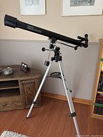 Full view of PowerSeeker 60EQ telescope on tripod