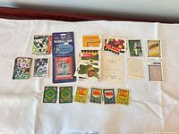 Overview of all cards, blister pack, puzzle pieces laid out on table