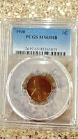 Front of PCGS slab showing date 1936, grade MS65RB