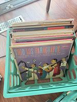 Stack of LPs in crate, front album Trio Los Paraguayos