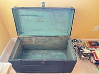 Open trunk showing turquoise interior and overall depth
