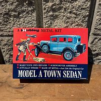 Box lid showing Hubley Metal Kit Model A Town Sedan graphics