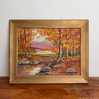 Framed oil on board landscape painting front view