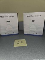 Front view of two boxed Meridian Brush 6103 massagers