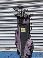 Full view of golf bag with clubs