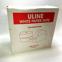 Uline white paper tape carton front showing product name