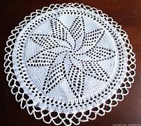 Full top view of doily showing overall pattern and border