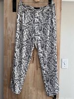 Front view of patterned Banana Republic pants