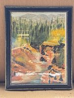 Full view of framed watercolor landscape painting