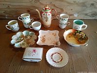 Group shot of all porcelain pieces on table
