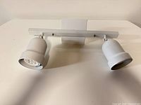 front view of white two-head track light fixture