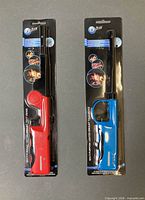 Front view of two sealed X-Lite lighters, red and blue
