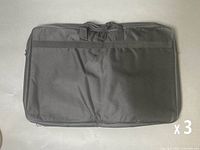 Front view of one black carrying bag showing handles and size indication x3