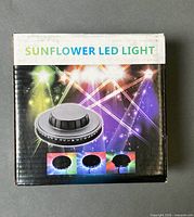 Retail box showing product name Sunflower LED Light and multicolour effect visuals.