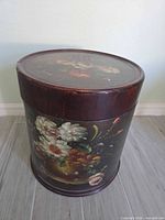 full view of cylindrical lidded storage box