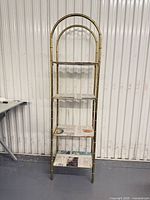 Front view of assembled etagere with four shelf areas