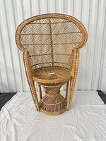 Front view of rattan wicker peacock accent chair