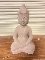 Front view of resin Buddha statue showing seated lotus pose and overall finish