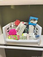 Basket containing assorted bath and skincare products