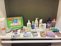 Full shelf view of all bath and body products