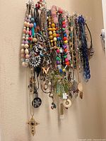 Full view of rack holding entire assortment of necklaces