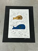 Full view of unframed etching on black mount