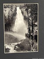 Close view of photographic print showing Vernal Falls and surrounding trees