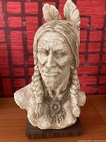 Front view of ceramic bust on veneered base